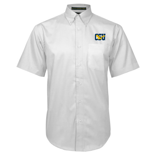  White Twill Button Down Short Sleeve - Official Logo