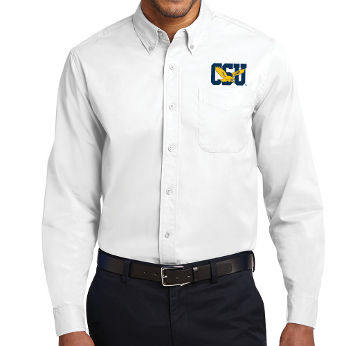  White Twill Button Down Long Sleeve - Official Logo