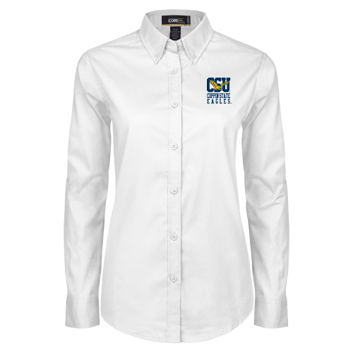  Womens White Twill Button Down Long Sleeve - CSU Coppin State Eagles