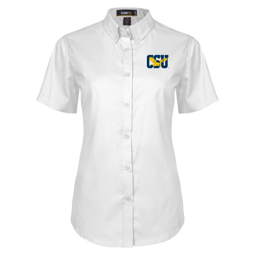  Womens White Twill Button Up Short Sleeve - Official Logo