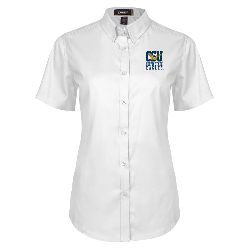  Womens White Twill Button Up Short Sleeve - CSU Coppin State Eagles