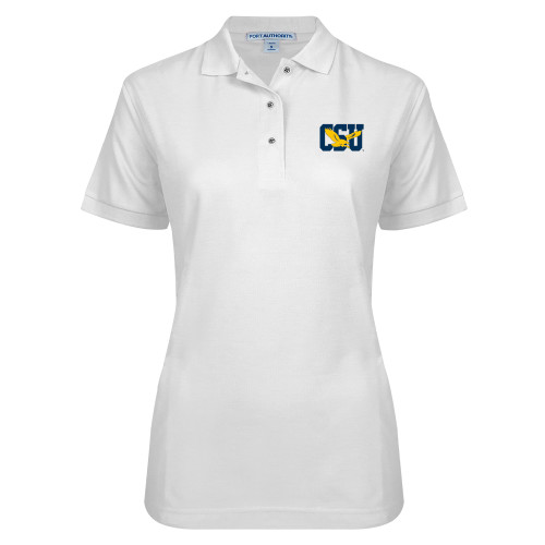  Womens Silk Touch White Pique Polo - Official Logo