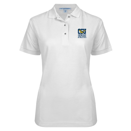  Womens Silk Touch White Pique Polo - CSU Coppin State Athletics