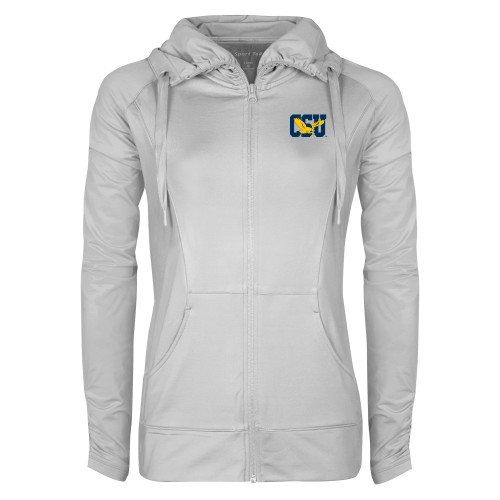  Womens White Sport Wick Stretch Full Zip Jacket - Official Logo