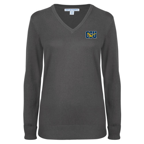  Womens Charcoal Heather VNeck Sweater - Official Logo
