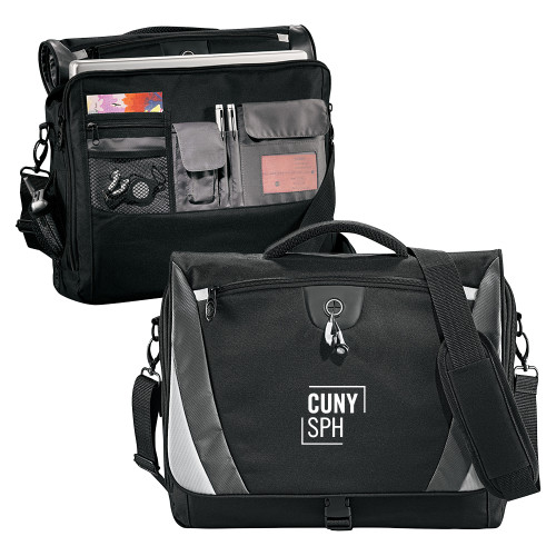 Black/Grey Slope Computer Messenger Bag-CUNY SPH Square