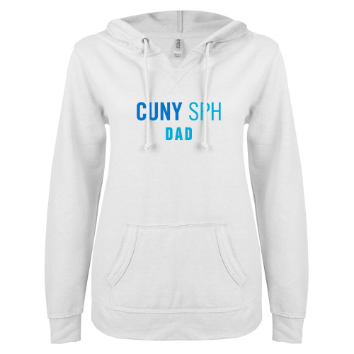 ENZA Womens White V Notch Raw Edge Fleece Hoodie-Dad