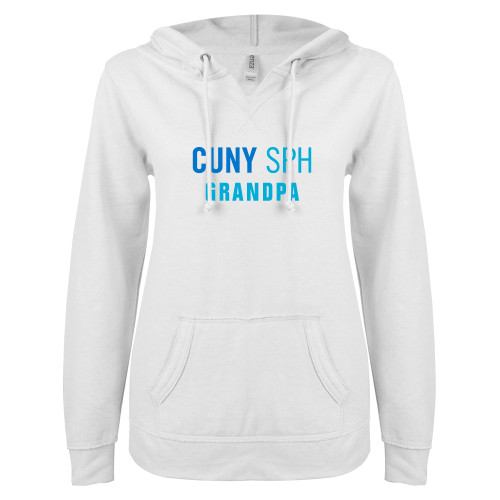 ENZA Womens White V Notch Raw Edge Fleece Hoodie-Grandpa