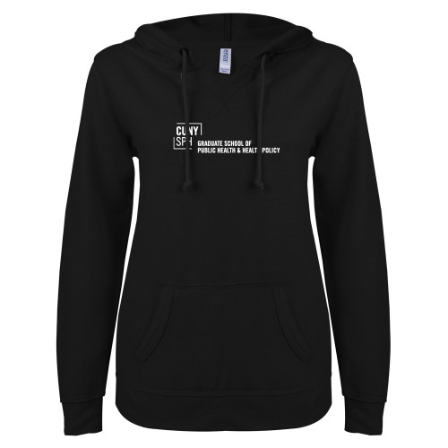 ENZA Womens Black V Notch Raw Edge Fleece Hoodie-Primary Mark