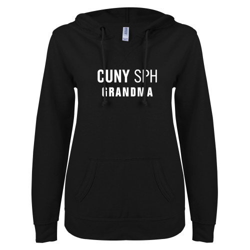 ENZA Womens Black V Notch Raw Edge Fleece Hoodie-Grandma