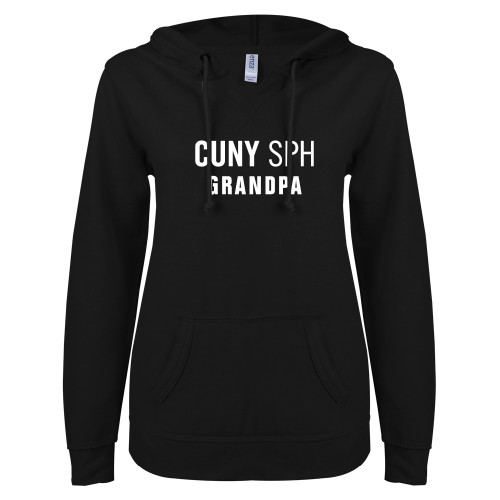 ENZA Womens Black V Notch Raw Edge Fleece Hoodie-Grandpa