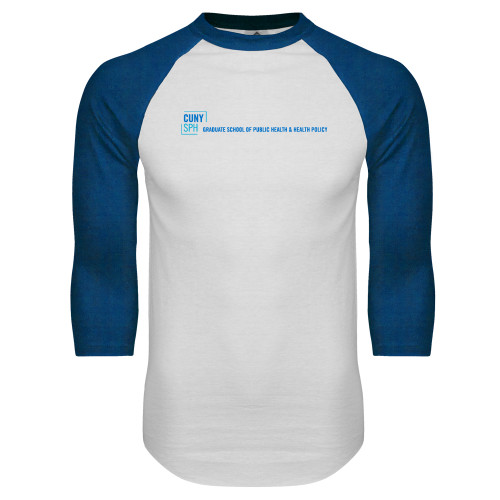 White/Royal Raglan Baseball T Shirt-CUNY SPH Flat