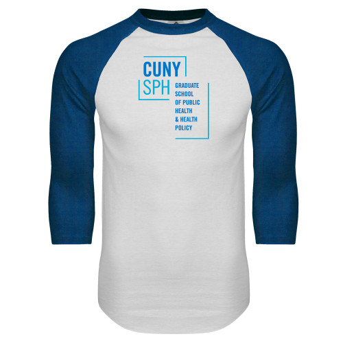 White/Royal Raglan Baseball T Shirt-CUNY SPH
