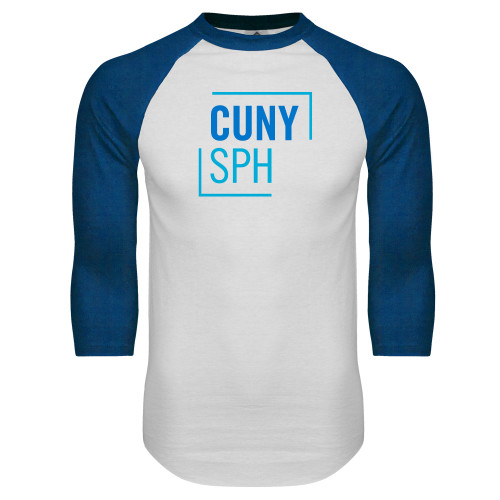 White/Royal Raglan Baseball T Shirt-CUNY SPH Square