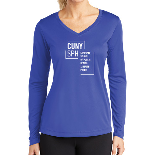 Womens Royal Performance Long Sleeve V Neck Shirt-CUNY SPH