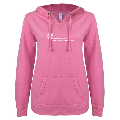 ENZA Womens Hot Pink V Notch Raw Edge Fleece Hoodie-Primary Mark