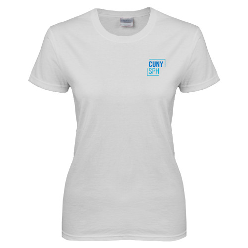 Womens White Short Sleeve Tee-CUNY SPH Square
