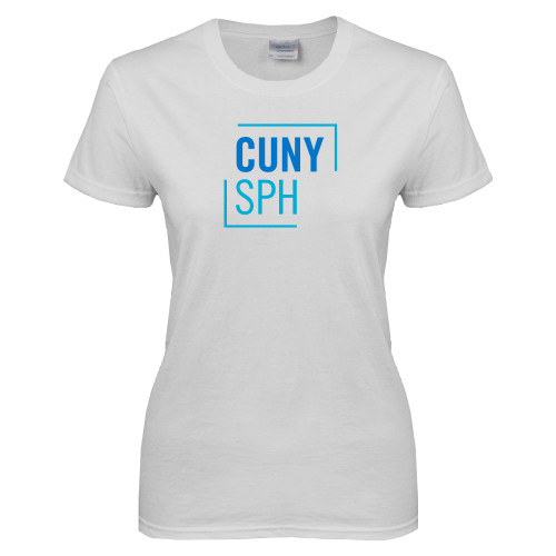 Womens White Short Sleeve Tee-CUNY SPH Square