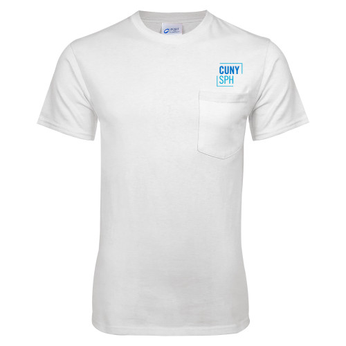 White T-Shirt w/Pocket-CUNY SPH Square