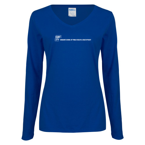 Womens Royal Long Sleeve V Neck Tee -CUNY SPH Flat