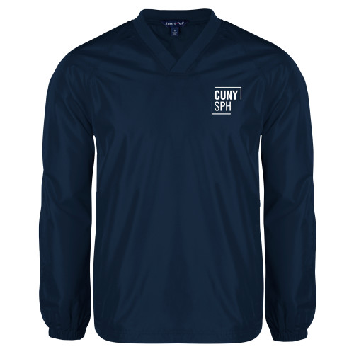 Navy V Neck Raglan Windshirt-CUNY SPH Square