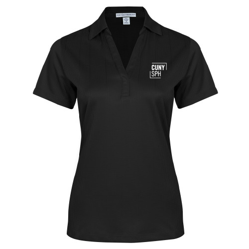 Womens Black Performance Fine Jacquard Polo-CUNY SPH Square