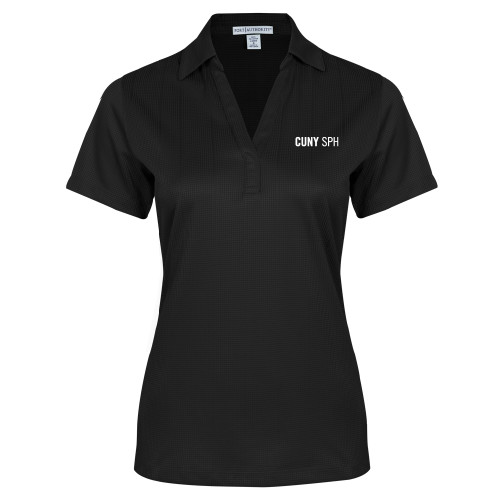 Womens Black Performance Fine Jacquard Polo-CUNY SPH