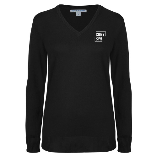Womens Black VNeck Sweater-CUNY SPH Square