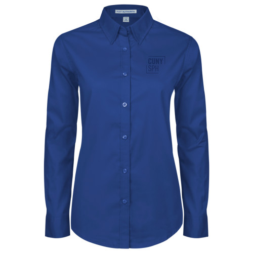 Womens Royal Twill Button Down Long Sleeve -CUNY SPH Square