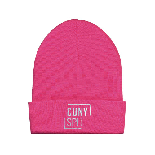 Fleece Lined Neon Pink Knit Beanie-CUNY SPH Square