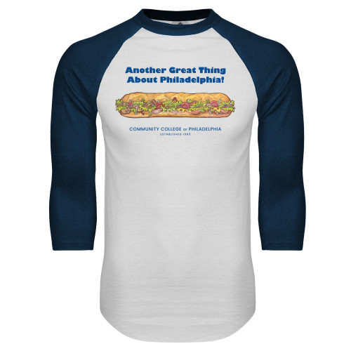  White/Navy Raglan Baseball T Shirt - CPL Hoagie