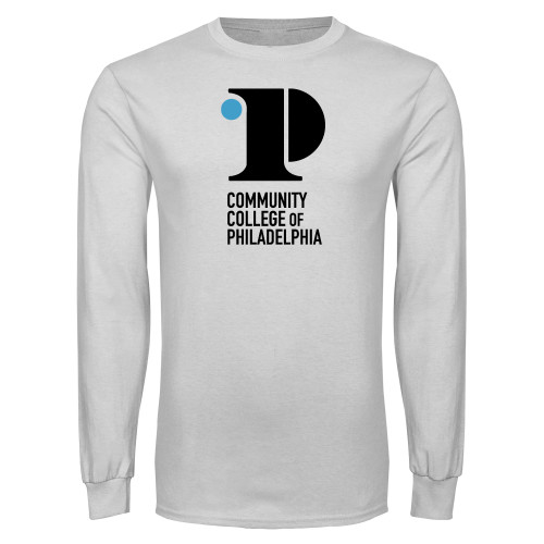  White Long Sleeve T Shirt - CCP Institutional Mark - Vertical