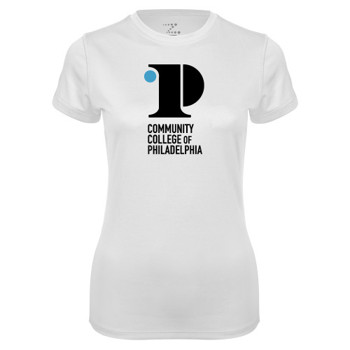  Womens White Performance Tee - CCP Institutional Mark - Vertical