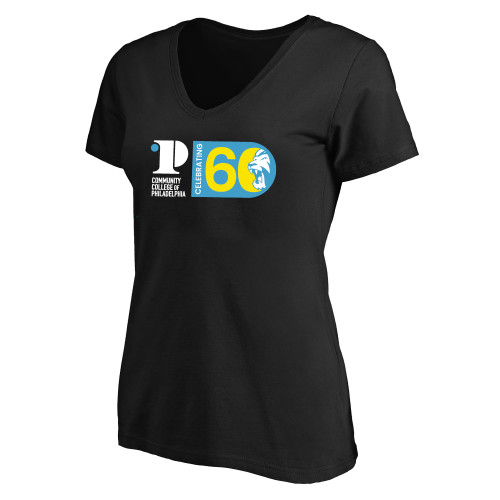  Womens Plus Black V Neck T Shirt - CCP Celebrating 60 Years