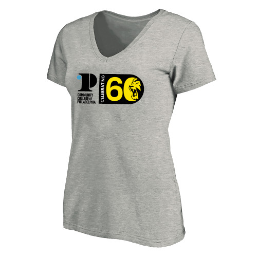  Womens Plus Heather Grey V Neck T Shirt - CCP Celebrating 60 Years