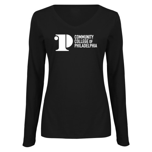  Womens Black Long Sleeve V Neck Tee  - CCP Institutional Mark