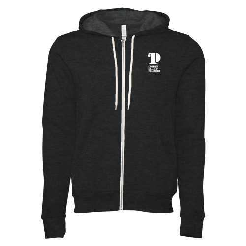  Bella + Canvas Dark Grey Heather Full Zip Hood - CCP Institutional Mark - Vertical