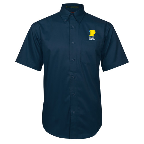  Navy Twill Button Down Short Sleeve - CCP Institutional Mark - Vertical