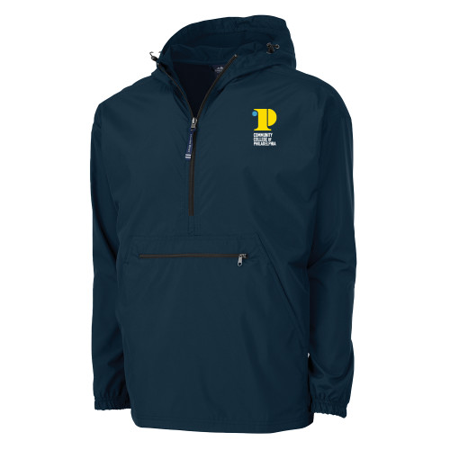  Charles River Navy Pack N Go Pullover Rain Jacket - CCP Institutional Mark - Vertical