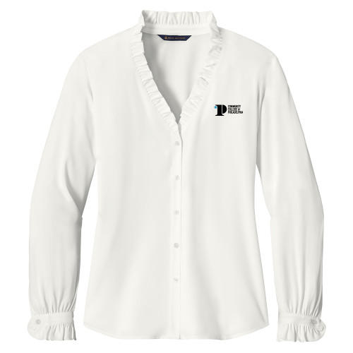 CC Philadelphia Brooks Brothers Womens Off White Long Sleeve Ruffle Collar Blouse