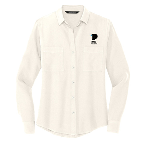  Mercer + Mettle Womens Ivory Crepe Long Sleeve Camp Blouse - CCP Institutional Mark - Vertical