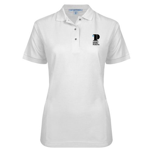  Womens Silk Touch White Pique Polo - CCP Institutional Mark - Vertical