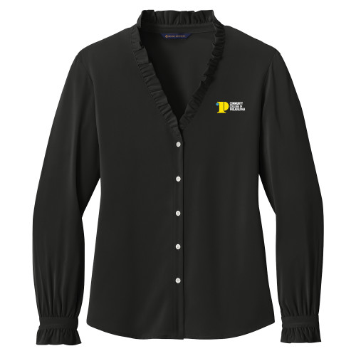  Brooks Brothers Womens Black Long Sleeve Ruffle Collar Blouse - CCP Institutional Mark