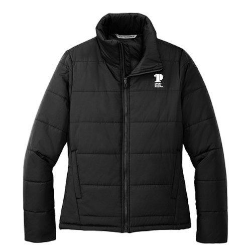  Womens Black Puffer Jacket - CCP Institutional Mark - Vertical