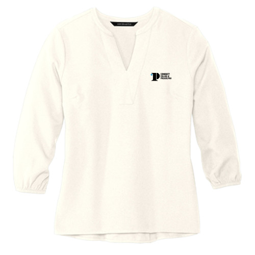  Mercer + Mettle Womens Ivory 3/4 Sleeve Crepe Blouse - CCP Institutional Mark