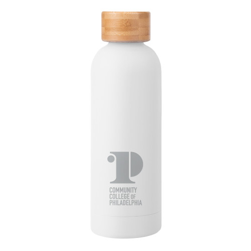  Blair White Stainless Steel Bottle w/ Bamboo Lid 17 oz - CCP Institutional Mark Vertical Engraved