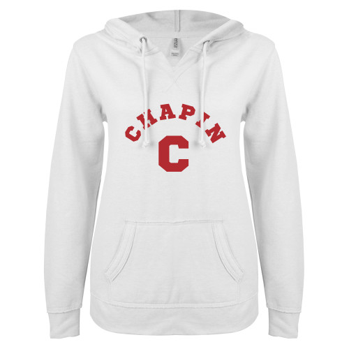  ENZA Womens White V Notch Raw Edge Fleece Hoodie - Chapin C