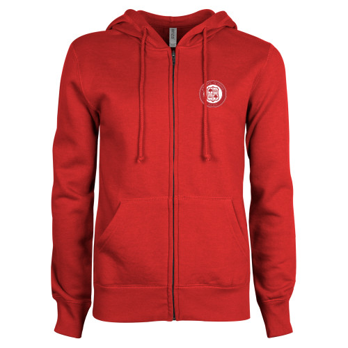  ENZA Womens Red Fleece Full Zip Hoodie - Chapin School Seal