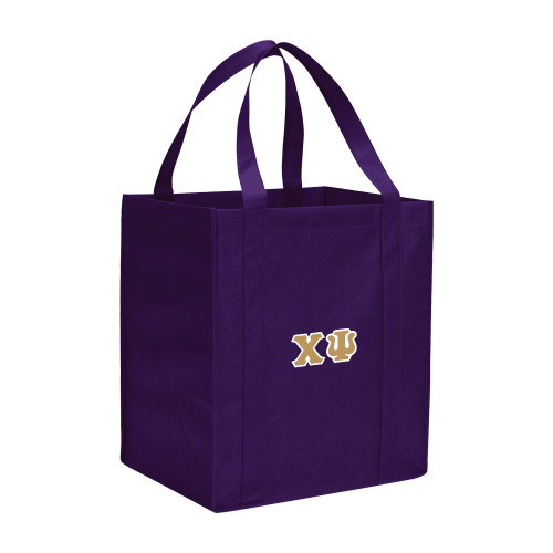  Non Woven Purple Grocery Tote - Chi Psi Greek Letters