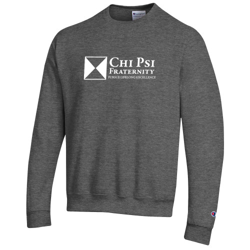  Champion Granite Heather Fleece Crew - Chi Psi Fraternity Pursue Lifelong Excellence